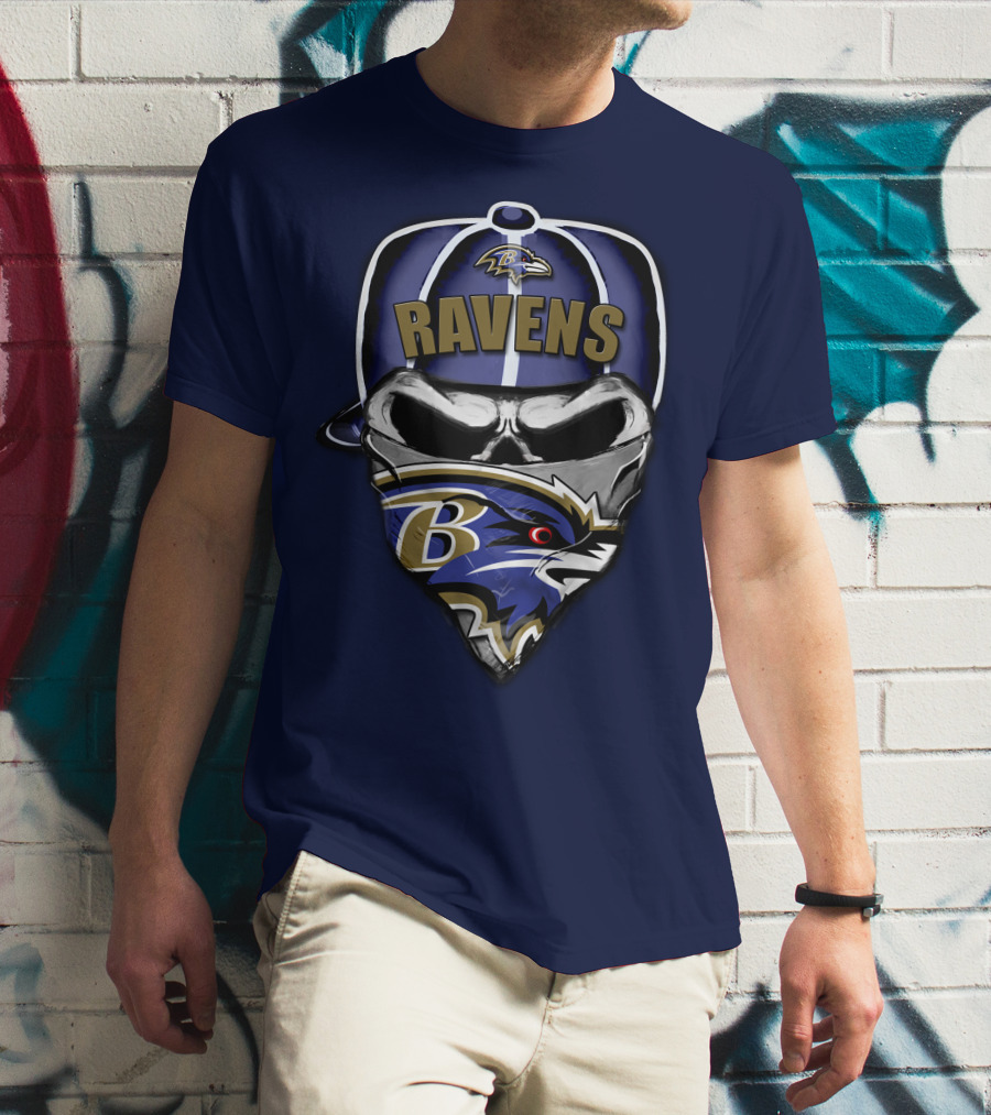 Baltimore Ravens Skull Bandana Hat T-Shirt
