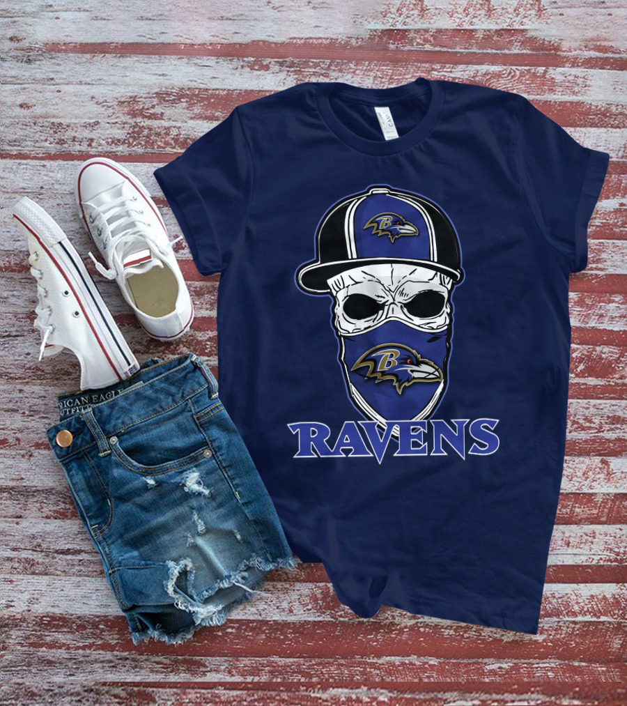 Baltimore Ravens Skull Cap Logo T-Shirt
