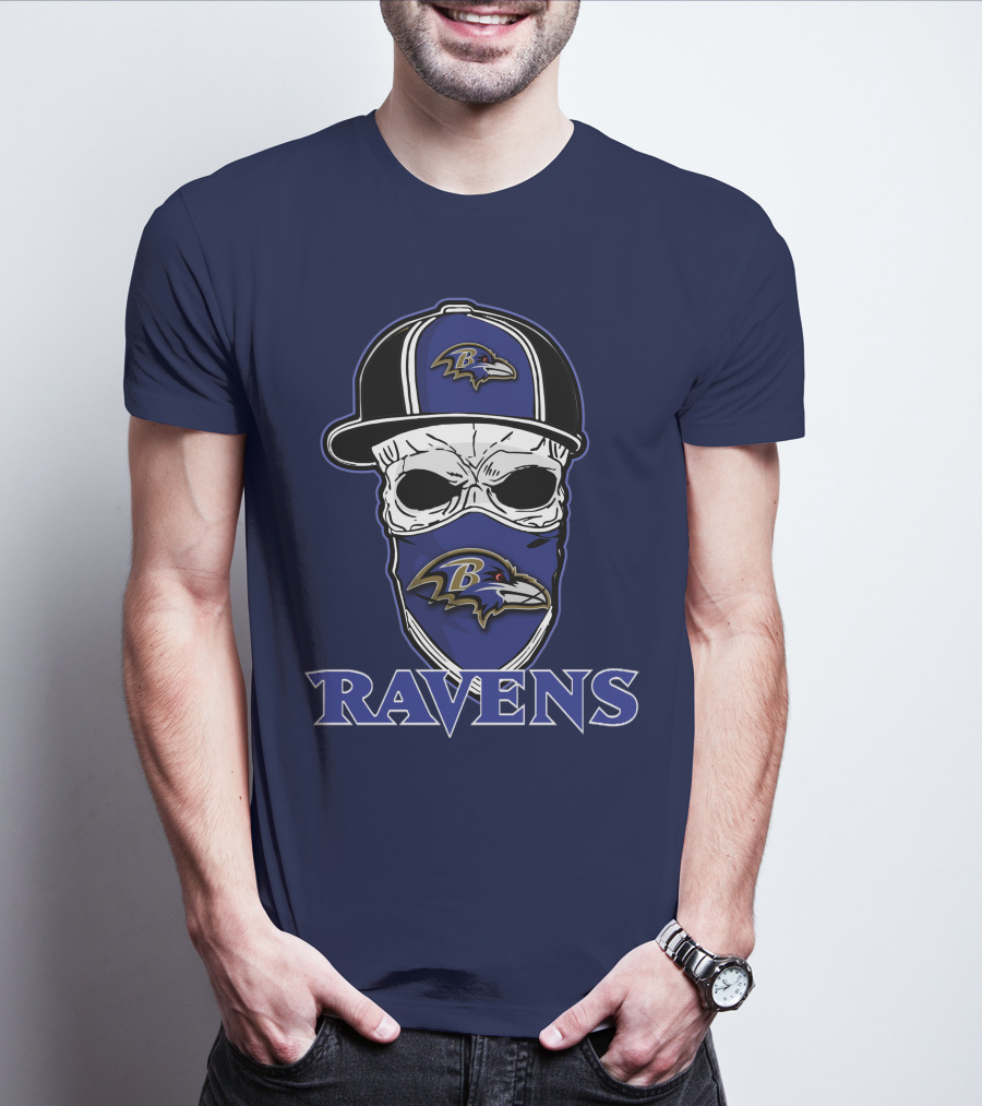 Baltimore Ravens Skull Cap Logo T-Shirt