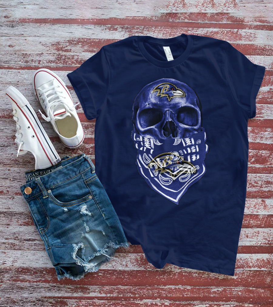 Skull Baltimore Ravens Bandana Blue T-Shirt