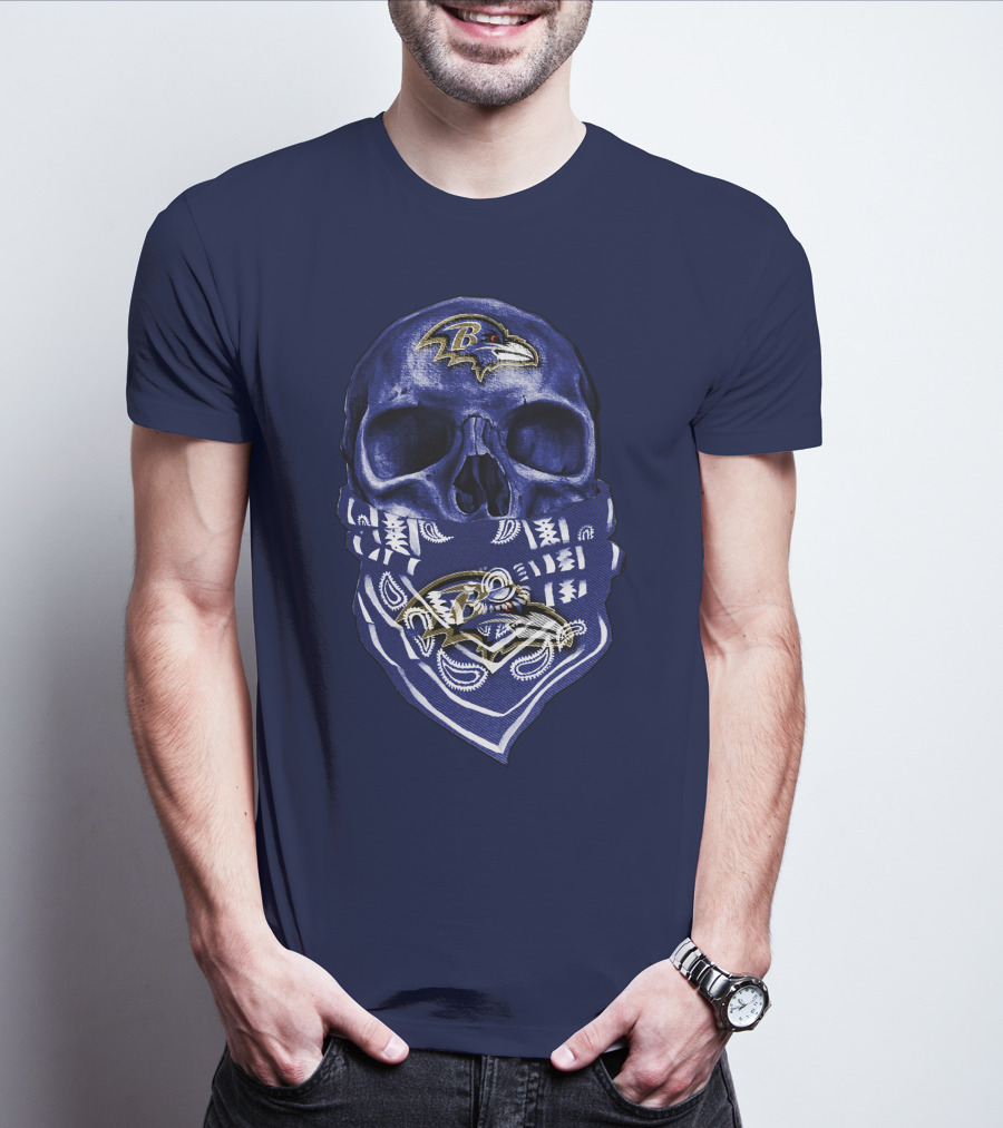 Skull Baltimore Ravens Bandana Blue T-Shirt