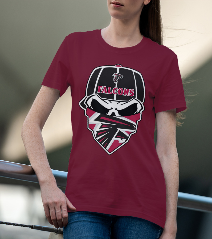 Atlanta Falcons Logo Skull With Hat And Bandana T-Shirt
