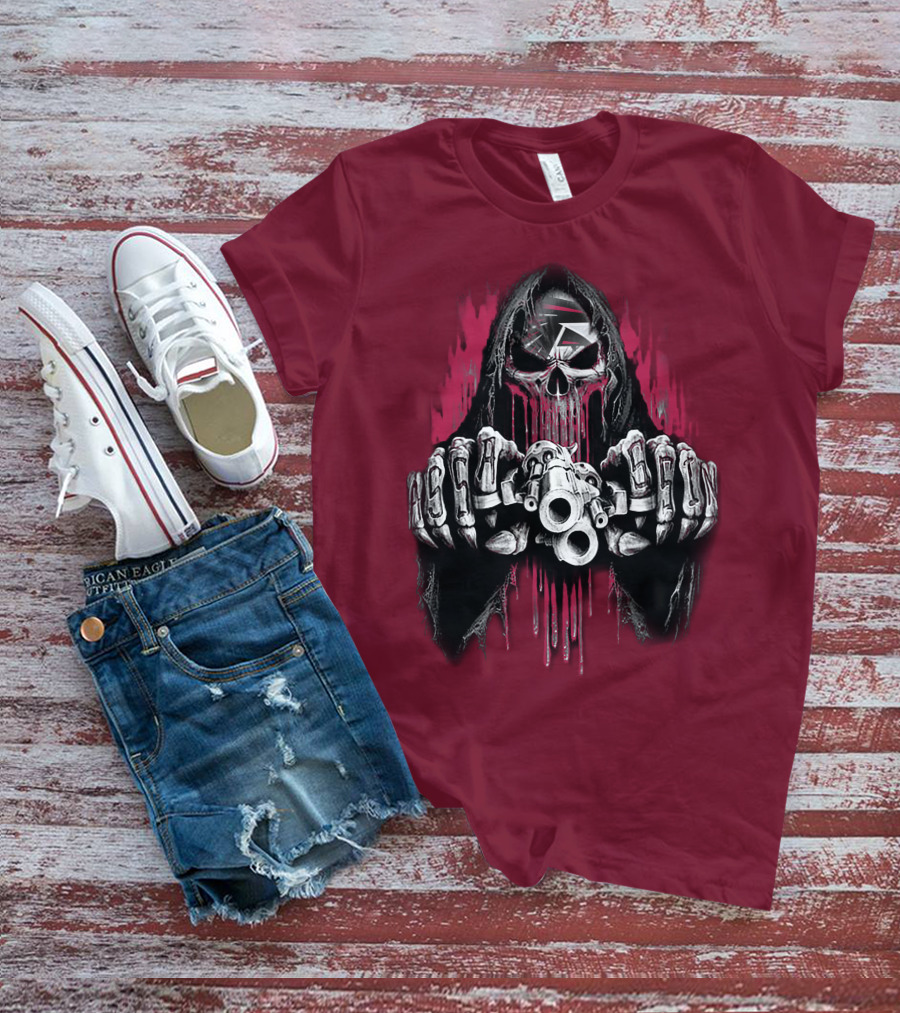 Atlanta Falcons Skull With Brass Knuckles And Dual Pistols T-Shirt
