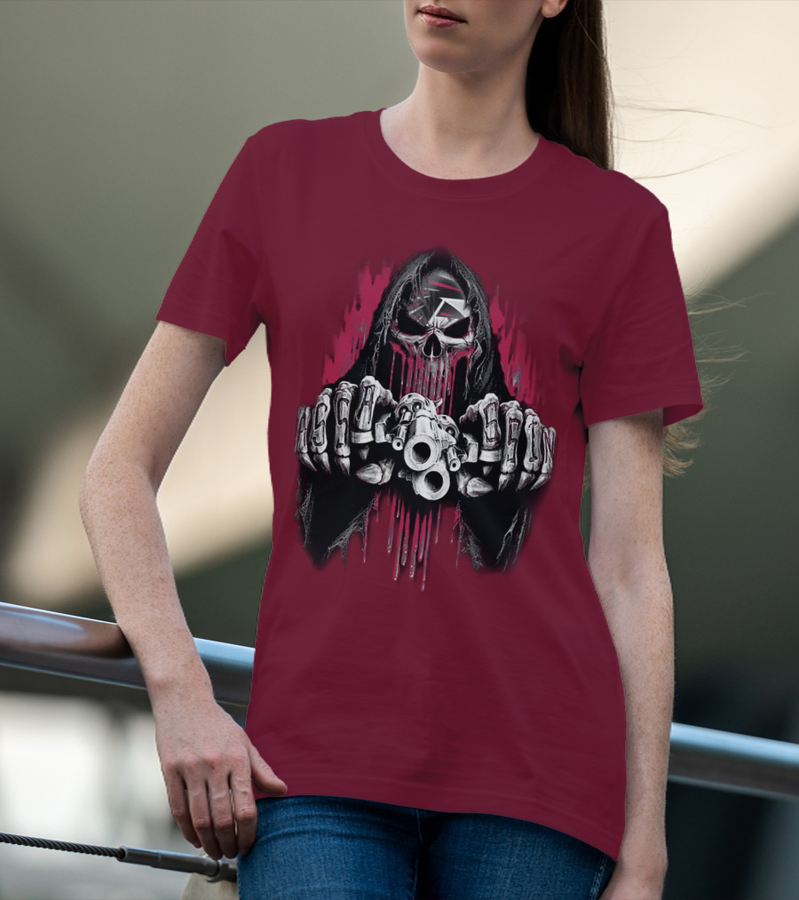 Atlanta Falcons Skull With Brass Knuckles And Dual Pistols T-Shirt