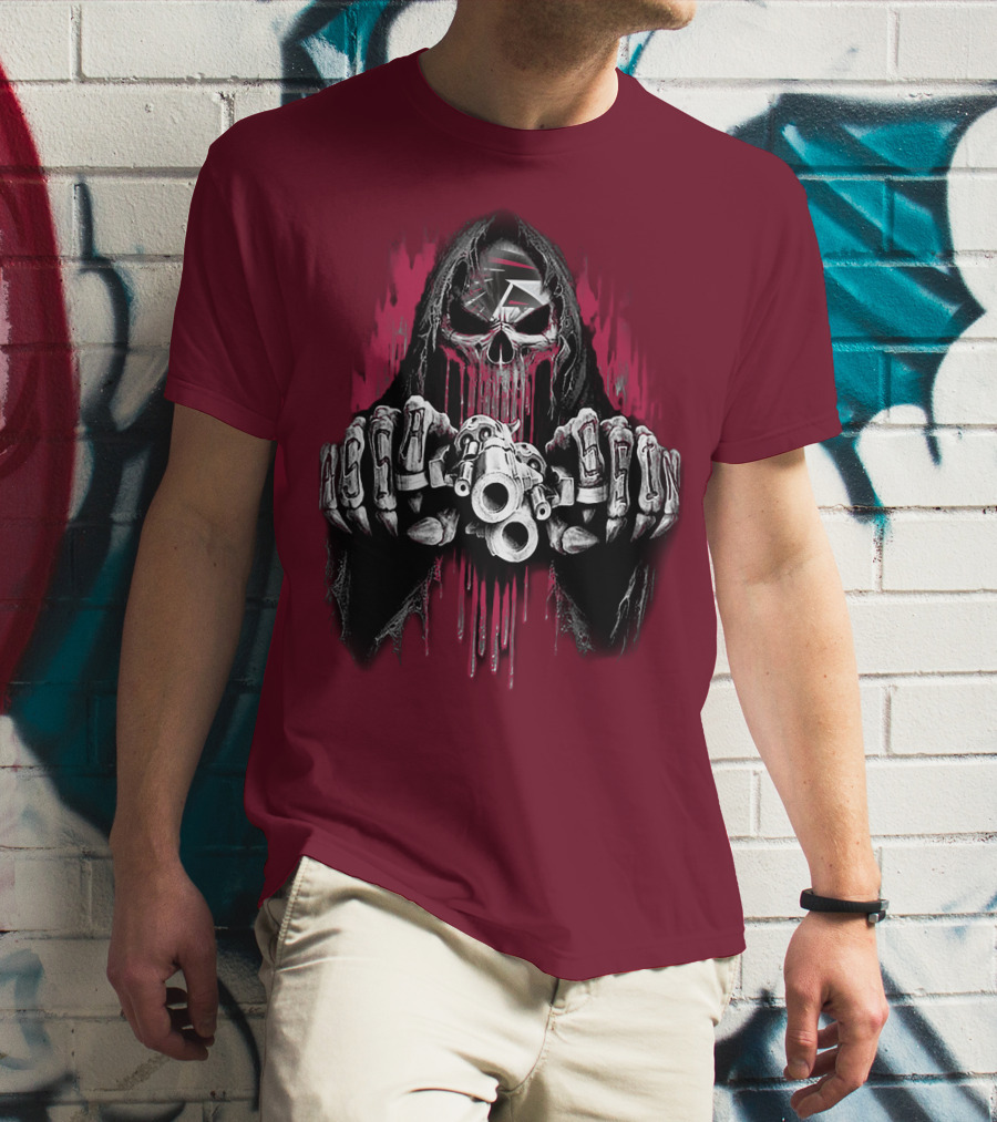 Atlanta Falcons Skull With Brass Knuckles And Dual Pistols T-Shirt