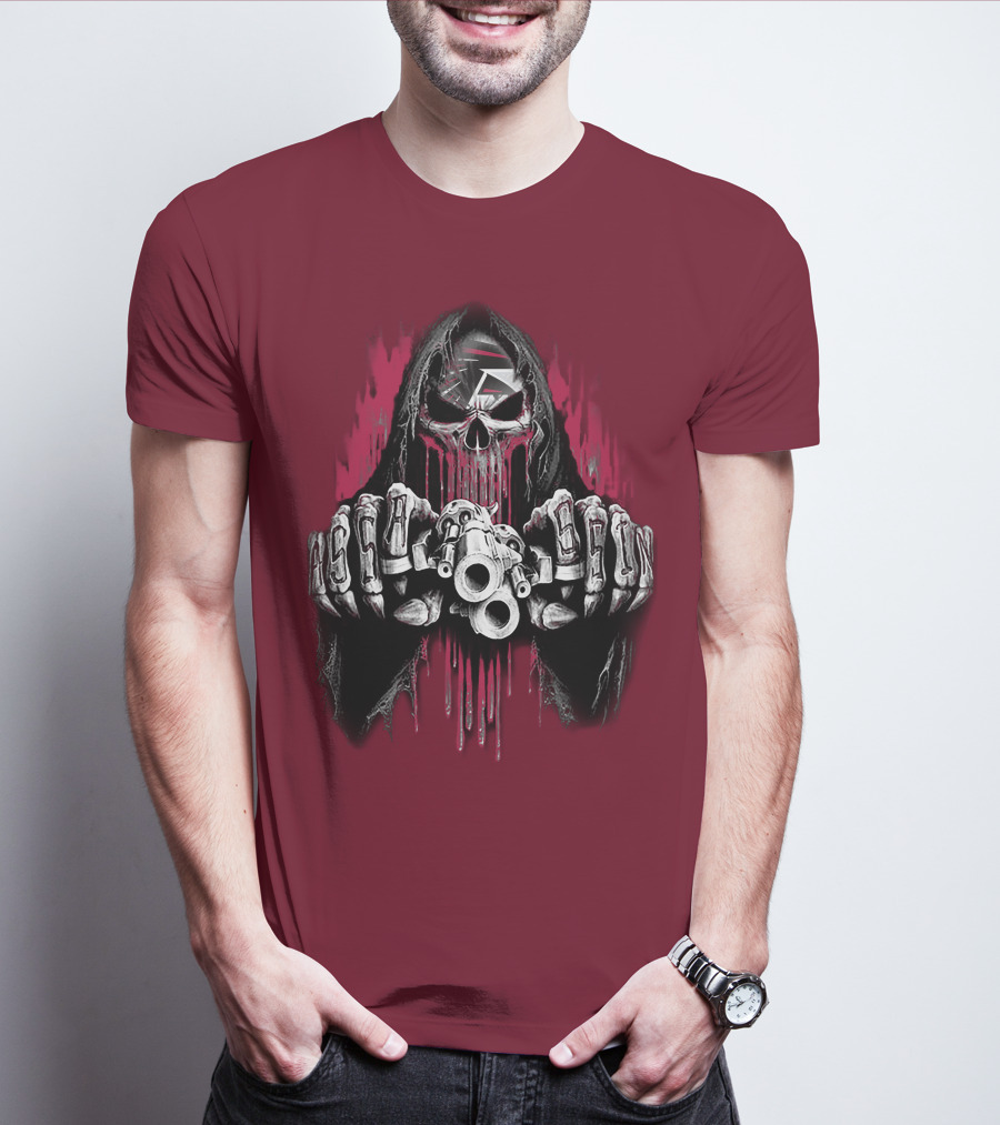 Atlanta Falcons Skull With Brass Knuckles And Dual Pistols T-Shirt