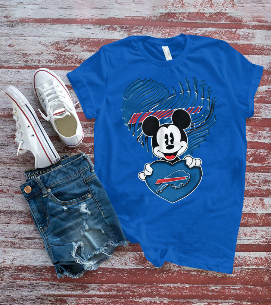 Mick Mouse With Buffalo Bills Heart Logo Fan T-Shirt