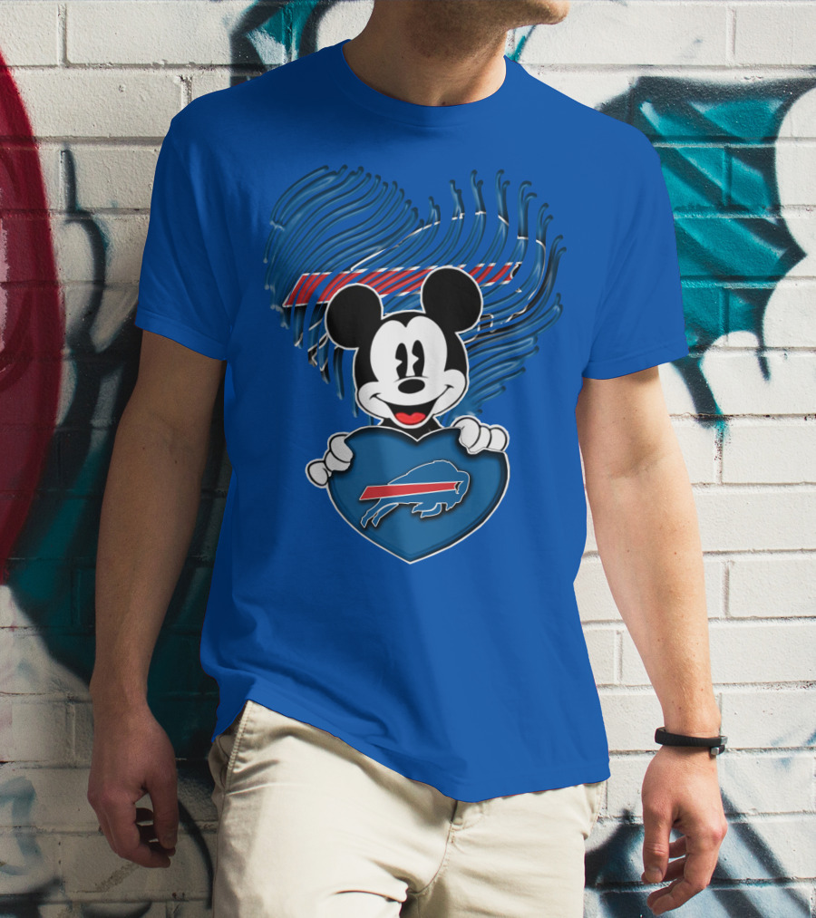 Mick Mouse With Buffalo Bills Heart Logo Fan T-Shirt