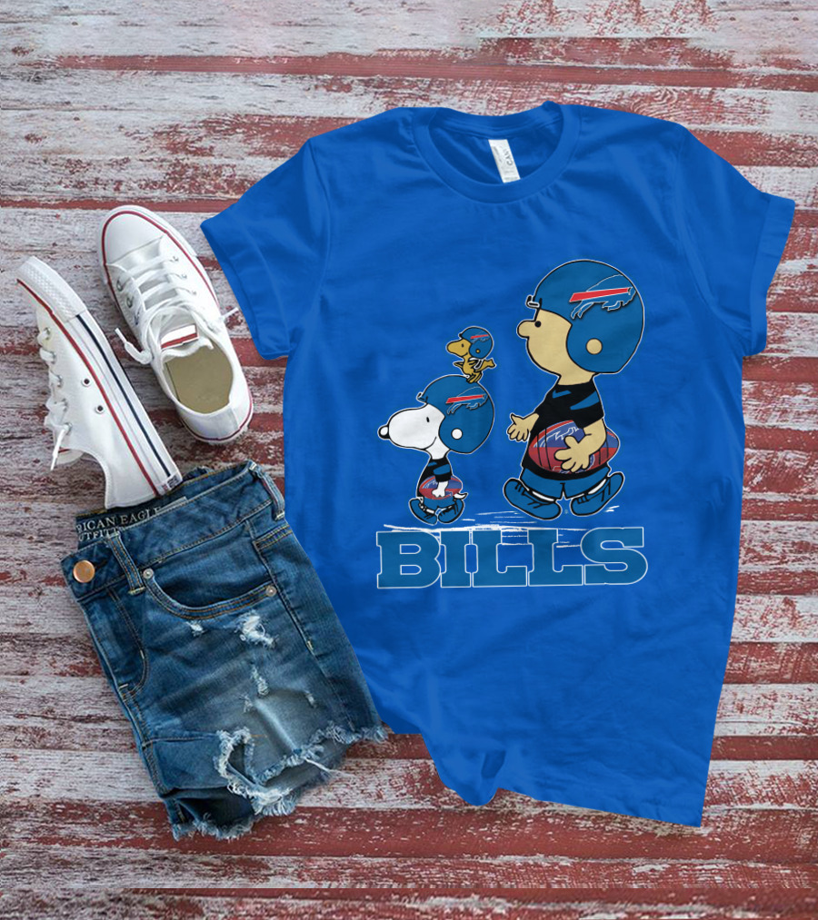 Snpfootball Buffalo Bills Snoopy Woodstock Peanuts Characters With Helmets Football T-Shirt