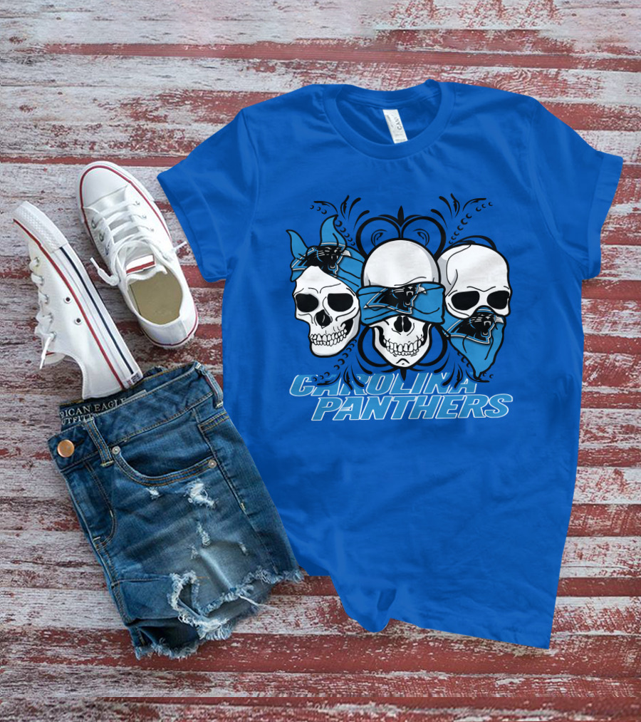3 Skull CAROLINA PANTHERS Blindfolded Bandana T-Shirt