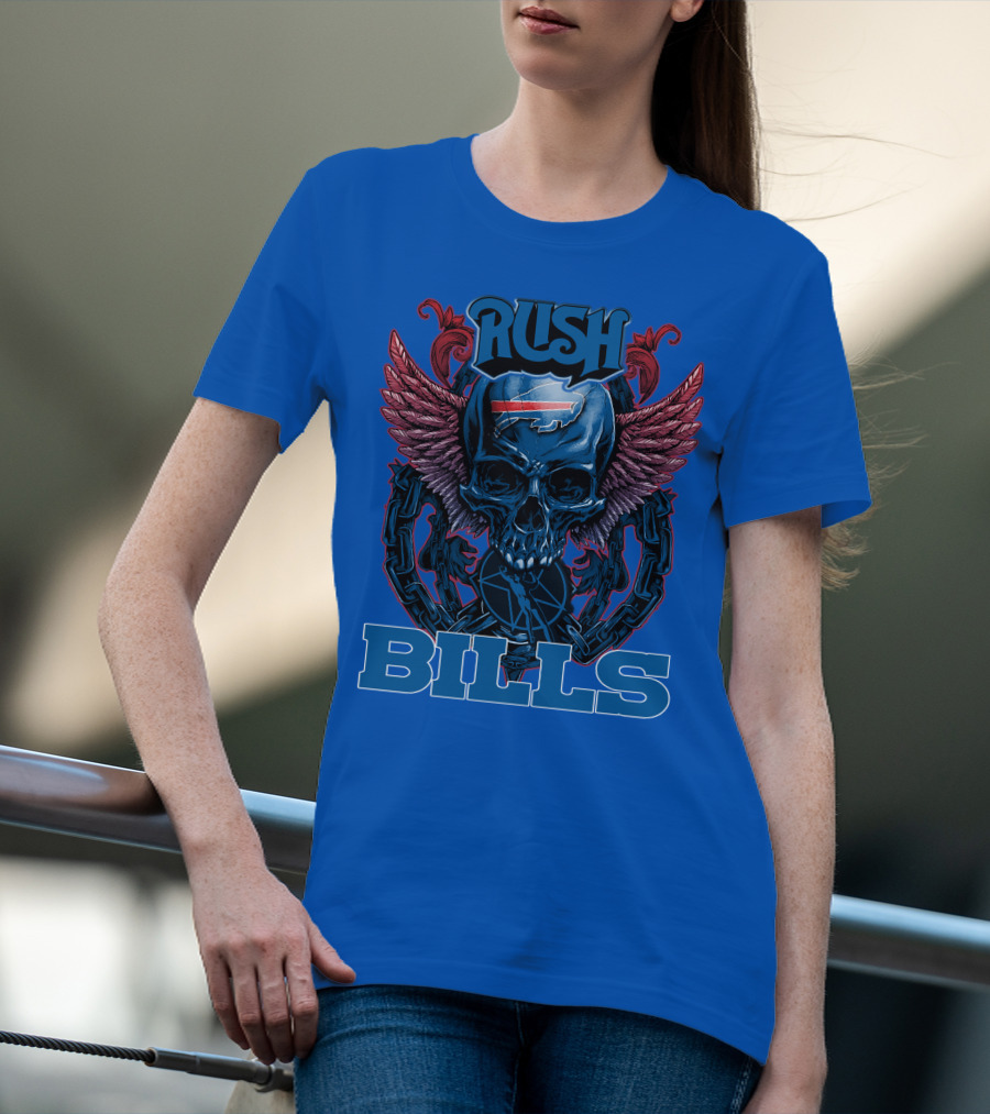 Rush Buffalo Bills Skull With Wings And Chains T-Shirt