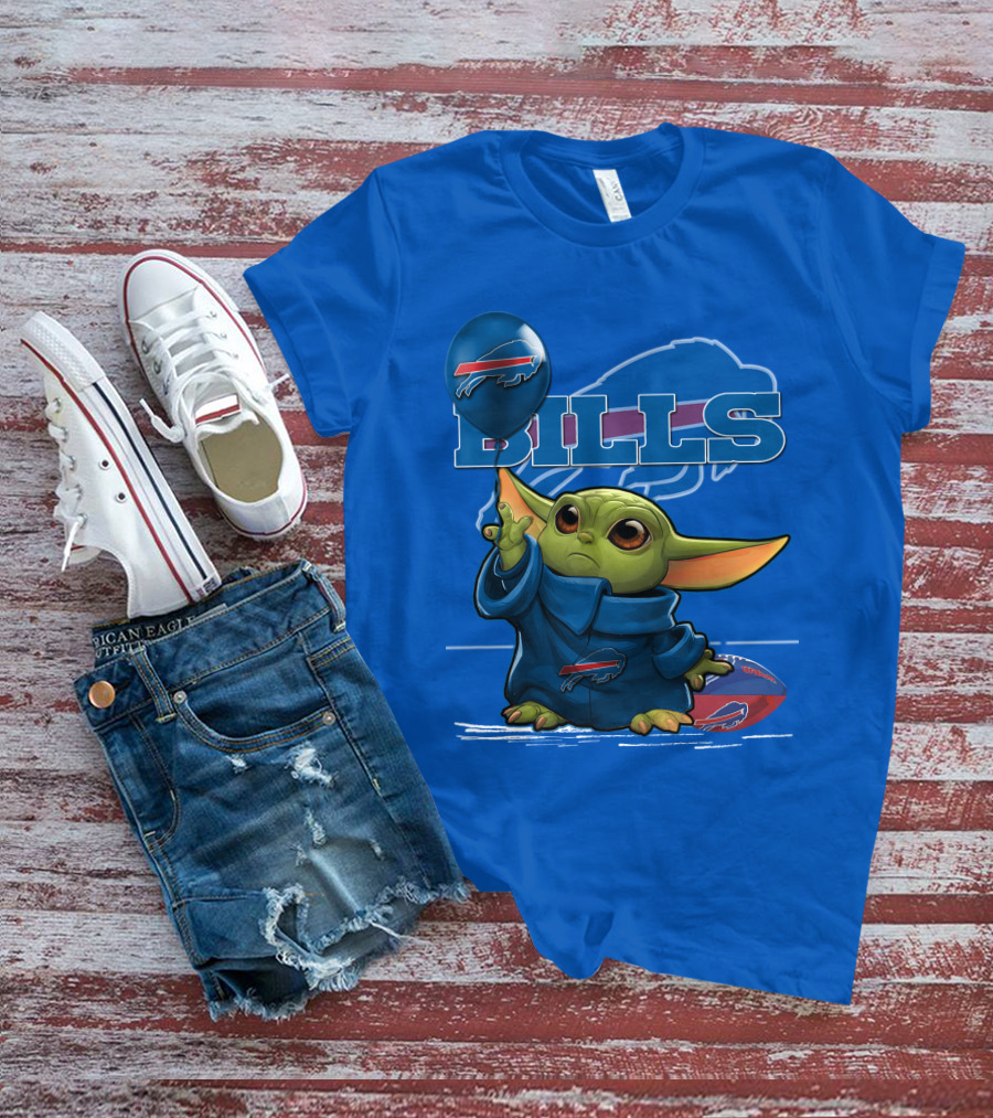 Yoda V1 Buffalo Bills Baby Alien Holding Buffalo Bills Balloon Football T-Shirt