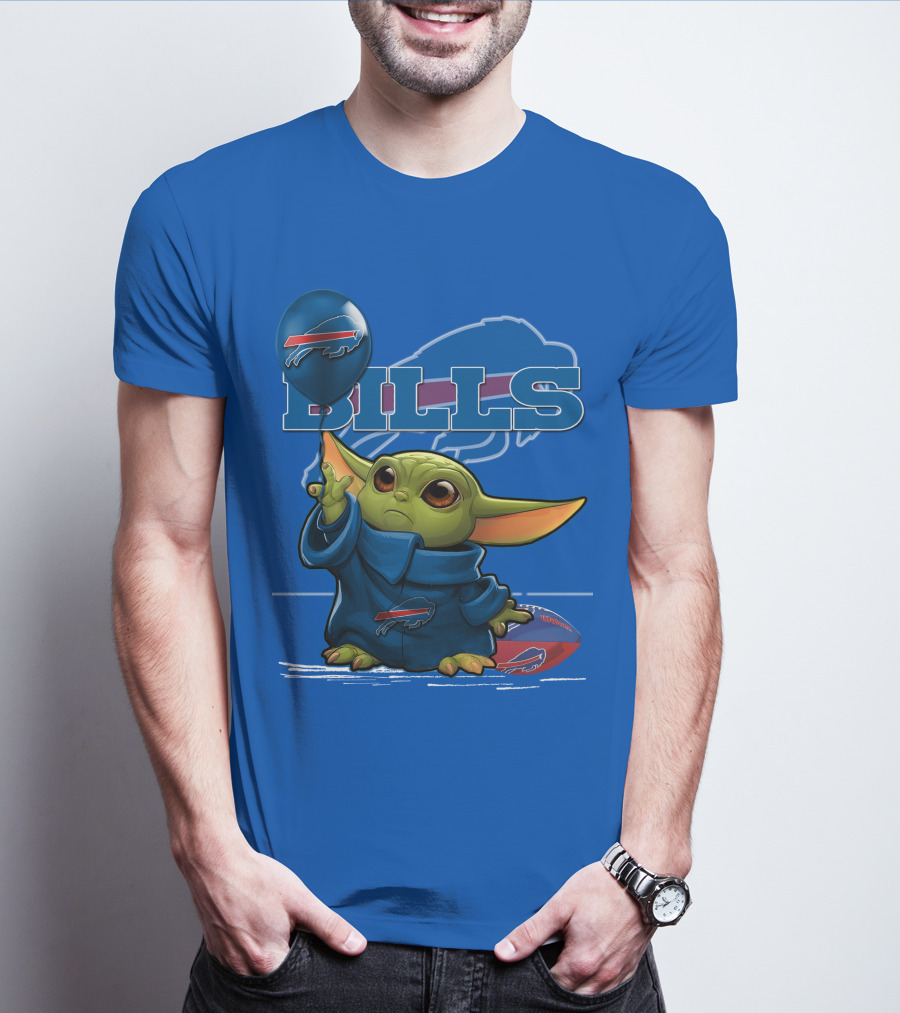 Yoda V1 Buffalo Bills Baby Alien Holding Buffalo Bills Balloon Football T-Shirt