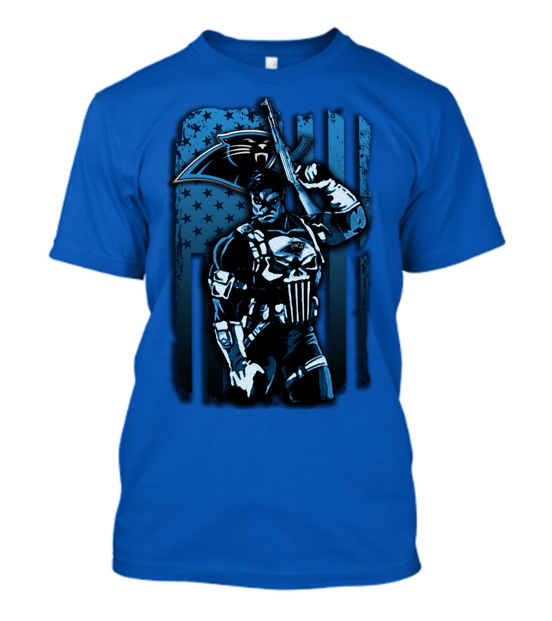 Carolina Panthers 31 Punisher Blue Flag T-Shirt