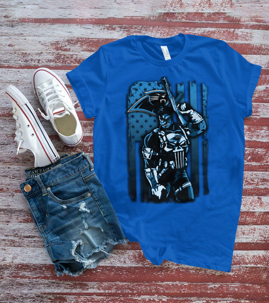 Carolina Panthers 31 Punisher Blue Flag T-Shirt