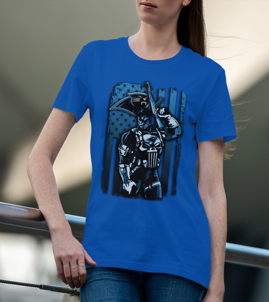 Carolina Panthers 31 Punisher Blue Flag T-Shirt