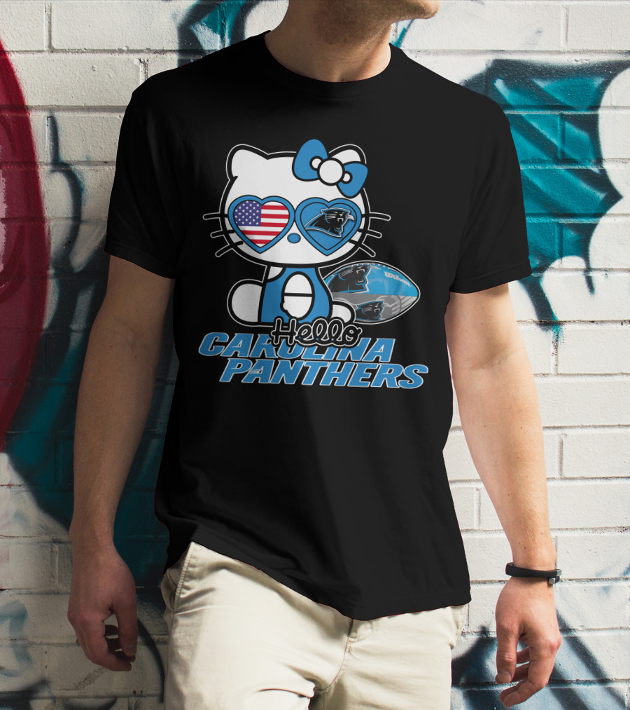 Hellokitty Carolina Panthers Football With American Flag Heart T-Shirt