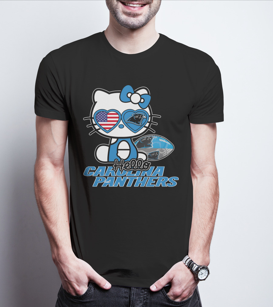 Hellokitty Carolina Panthers Football With American Flag Heart T-Shirt