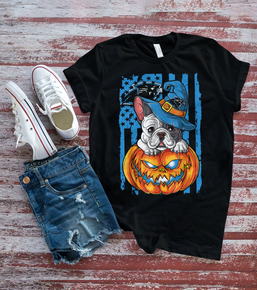 Bulldog Halloween Pumpkin Outfit Carolina Panthers Fan Style T-Shirt