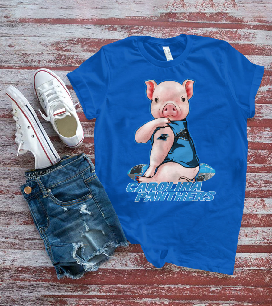 Pig Wearing Carolina Panthers Jersey With Football T-Shirt