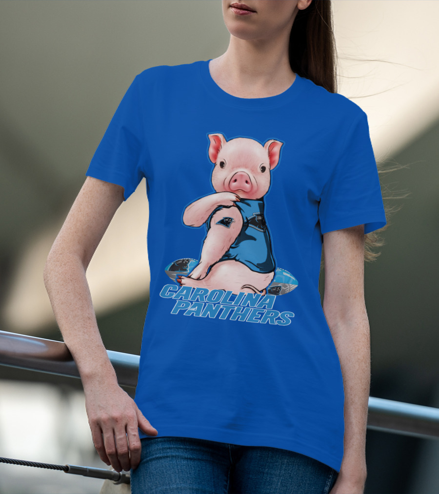 Pig Wearing Carolina Panthers Jersey With Football T-Shirt