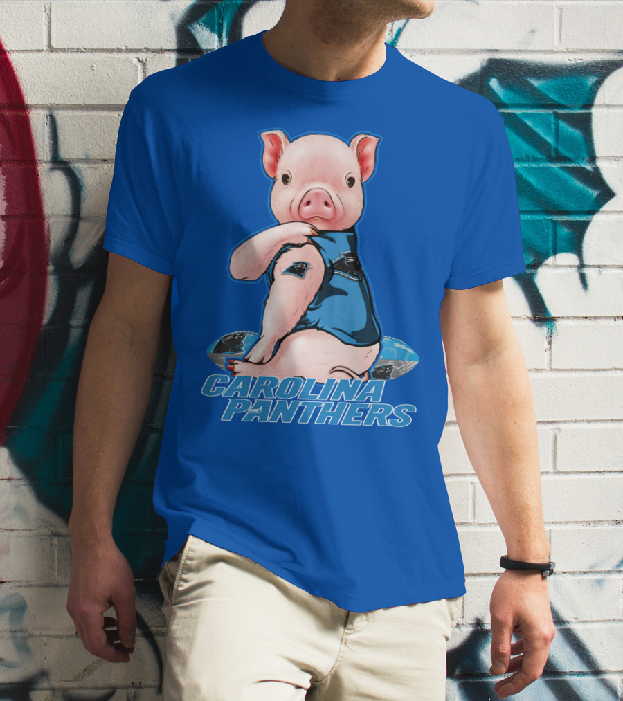 Pig Wearing Carolina Panthers Jersey With Football T-Shirt