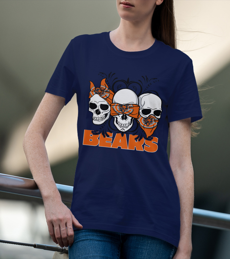 Bears Skull Trio Orange Bandana Football T-Shirt