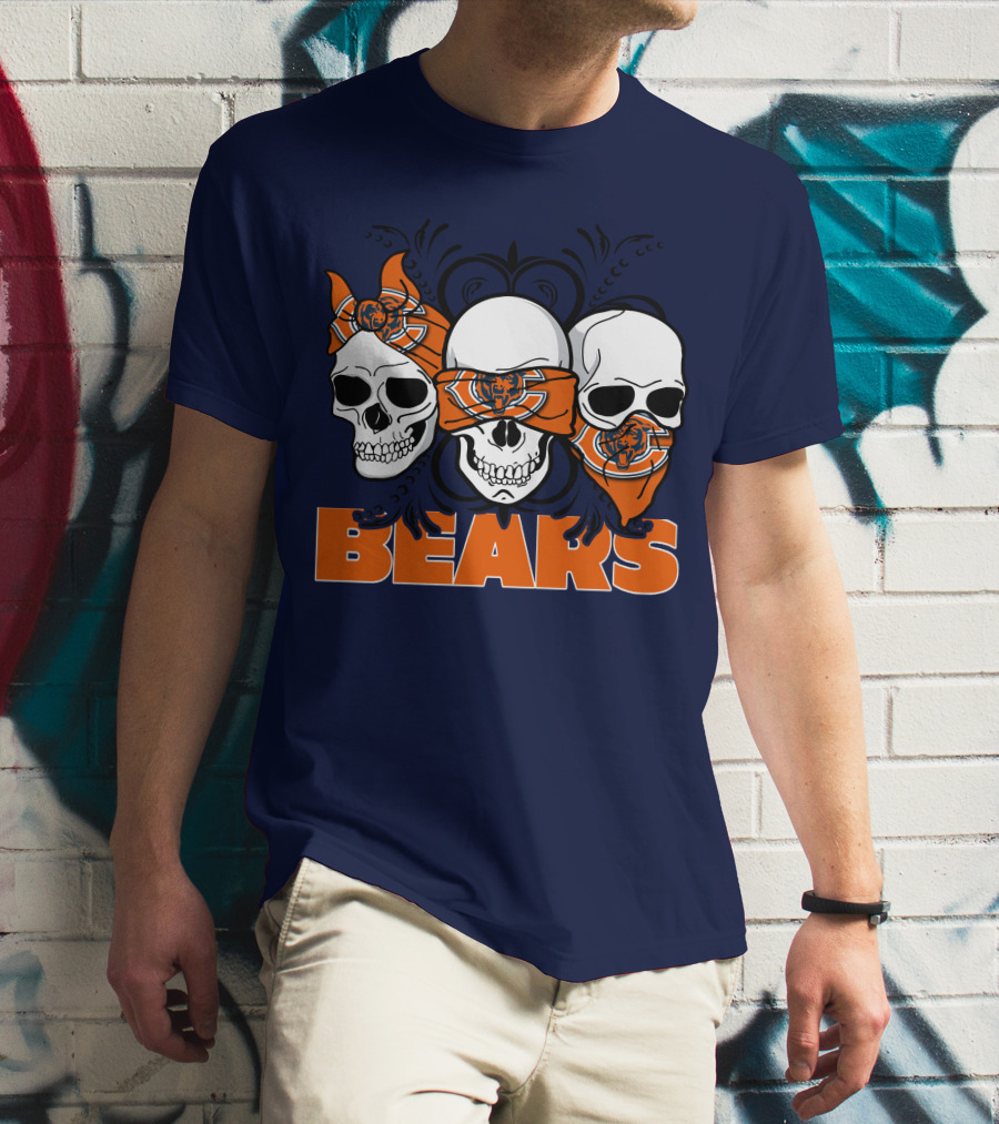 Bears Skull Trio Orange Bandana Football T-Shirt