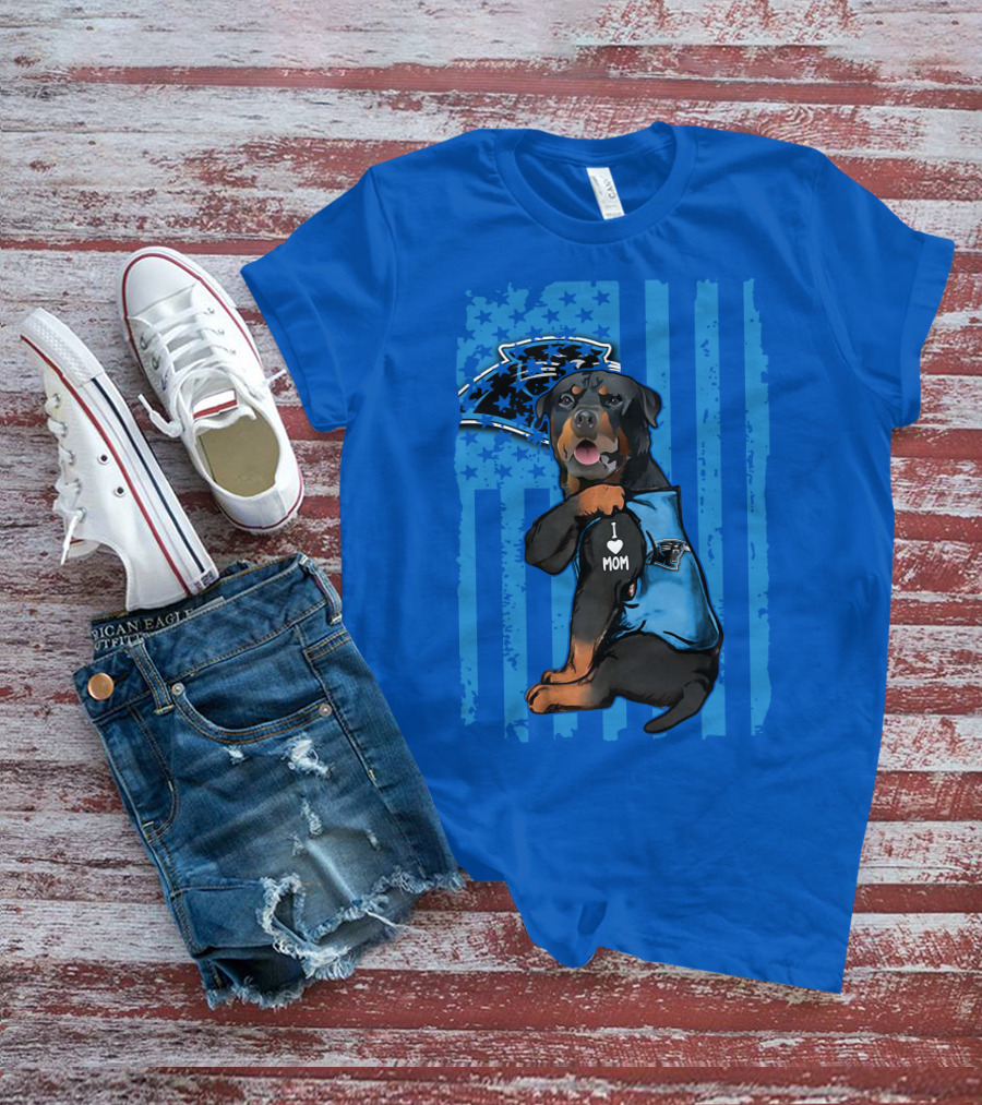 Rottweiler I Love Mom Carolina Panthers Fan Flag T-Shirt