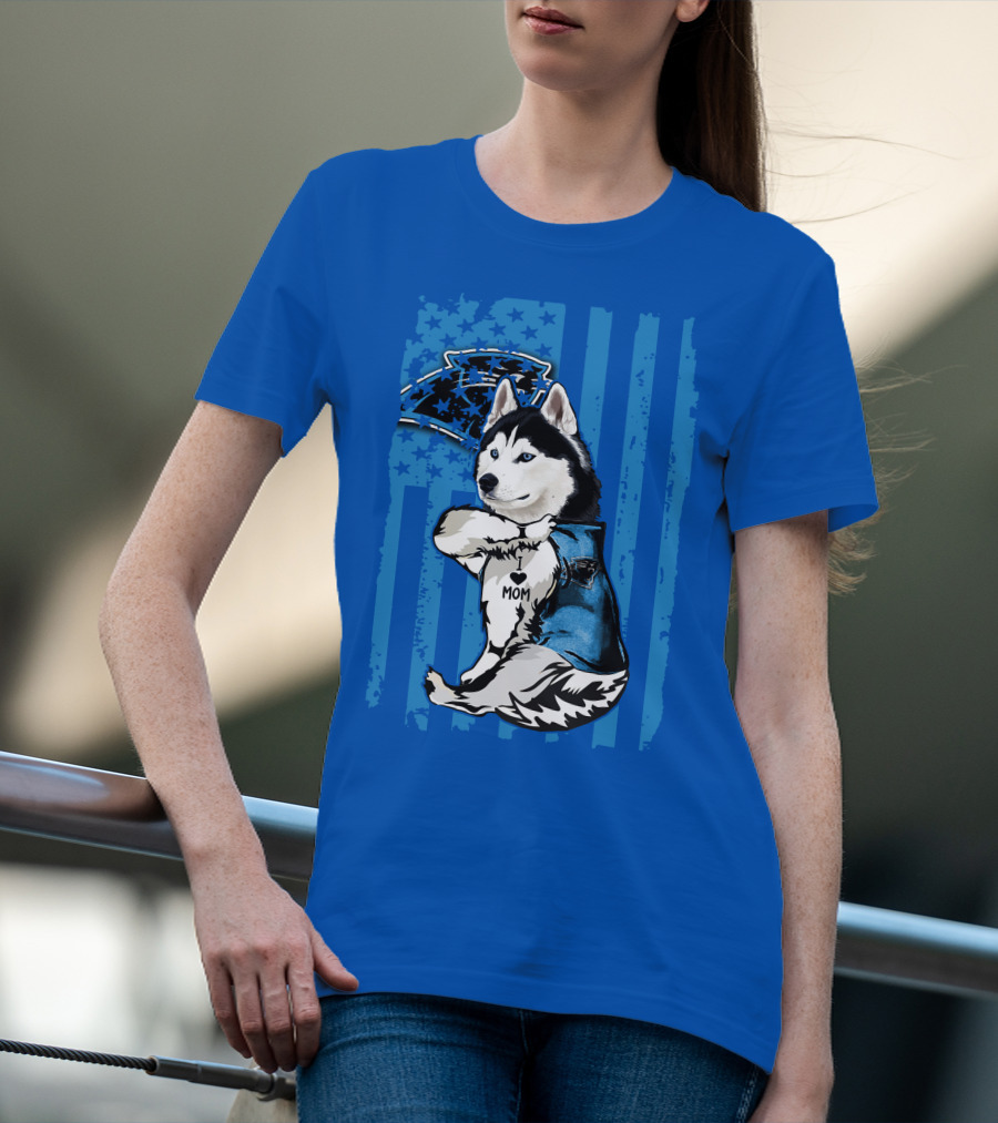 Siberian Husky Carolina Panthers I Love Mom Star T-Shirt