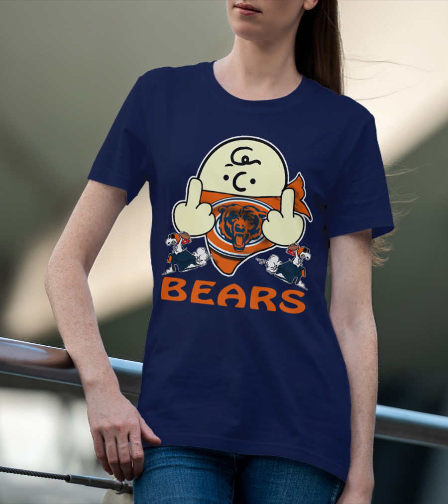 Chicago Bears Middle Finger Cartoon Logo With Orange Text And Vintage Sports Theme T-Shirt