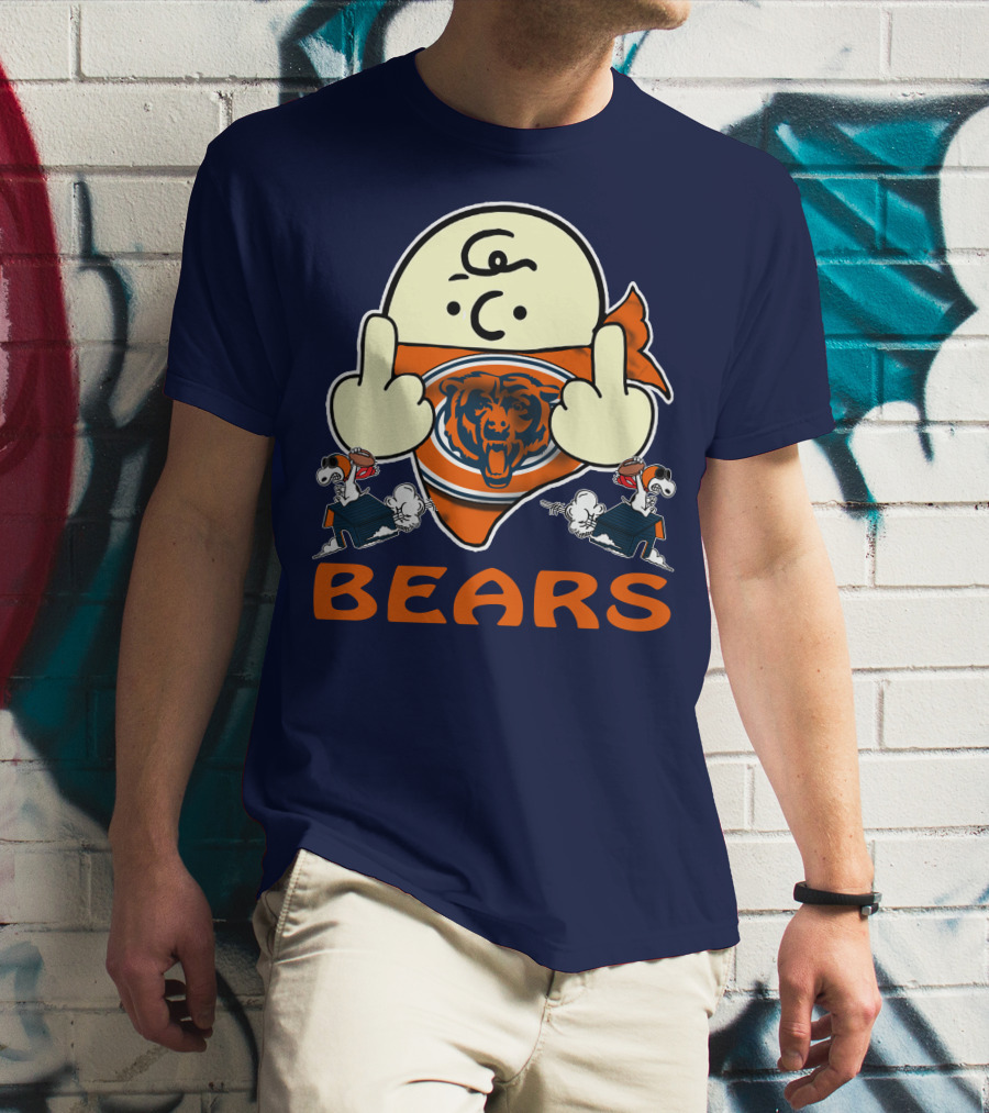 Chicago Bears Middle Finger Cartoon Logo With Orange Text And Vintage Sports Theme T-Shirt