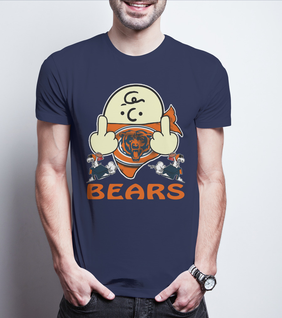 Chicago Bears Middle Finger Cartoon Logo With Orange Text And Vintage Sports Theme T-Shirt