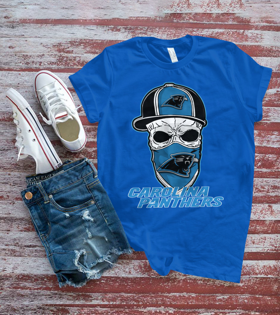CAROLINA PANTHERS Skull Hat T-Shirt