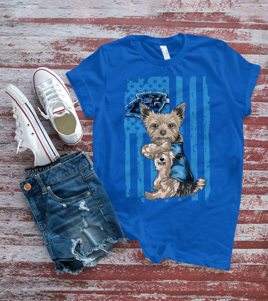 Yorkshire Terrier I Love Mom Carolina Panthers Fan Flag T-Shirt