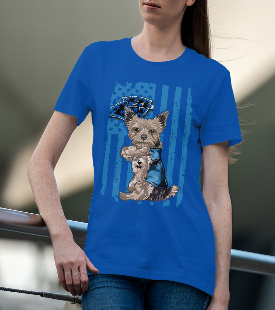 Yorkshire Terrier I Love Mom Carolina Panthers Fan Flag T-Shirt