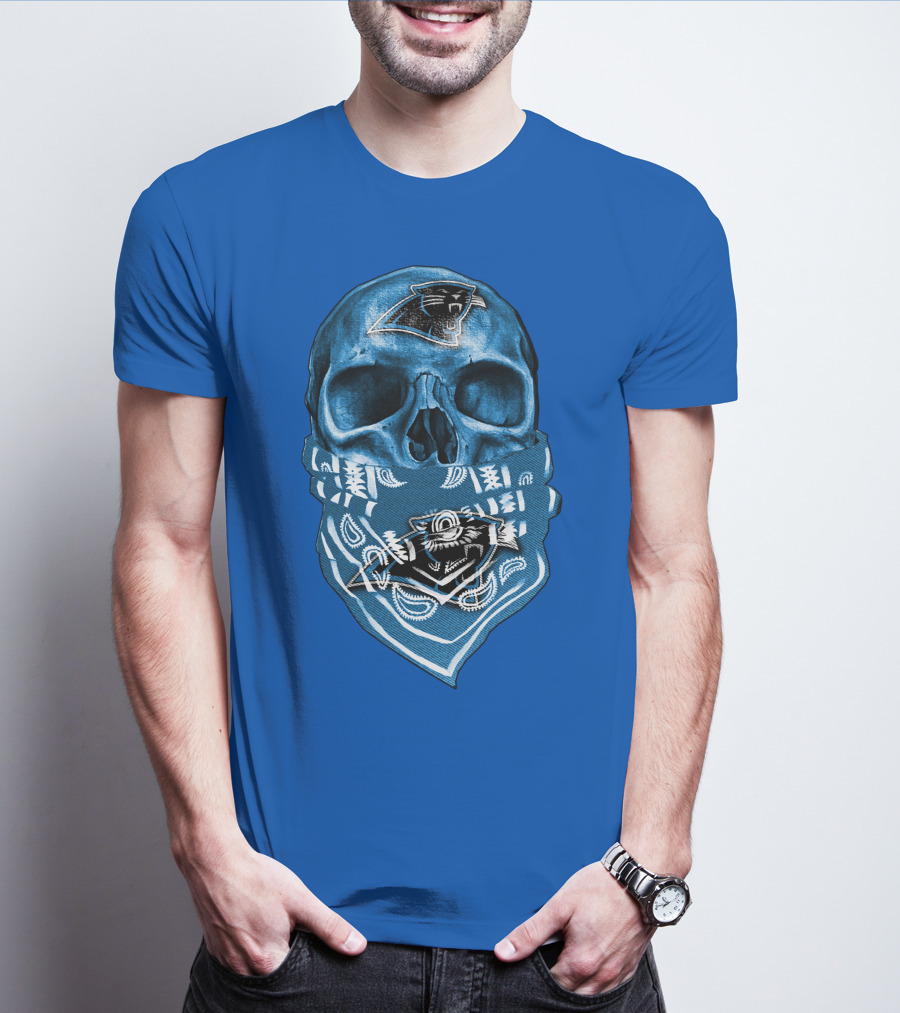 Carolina Panthers Skull Bandana Blue T-Shirt