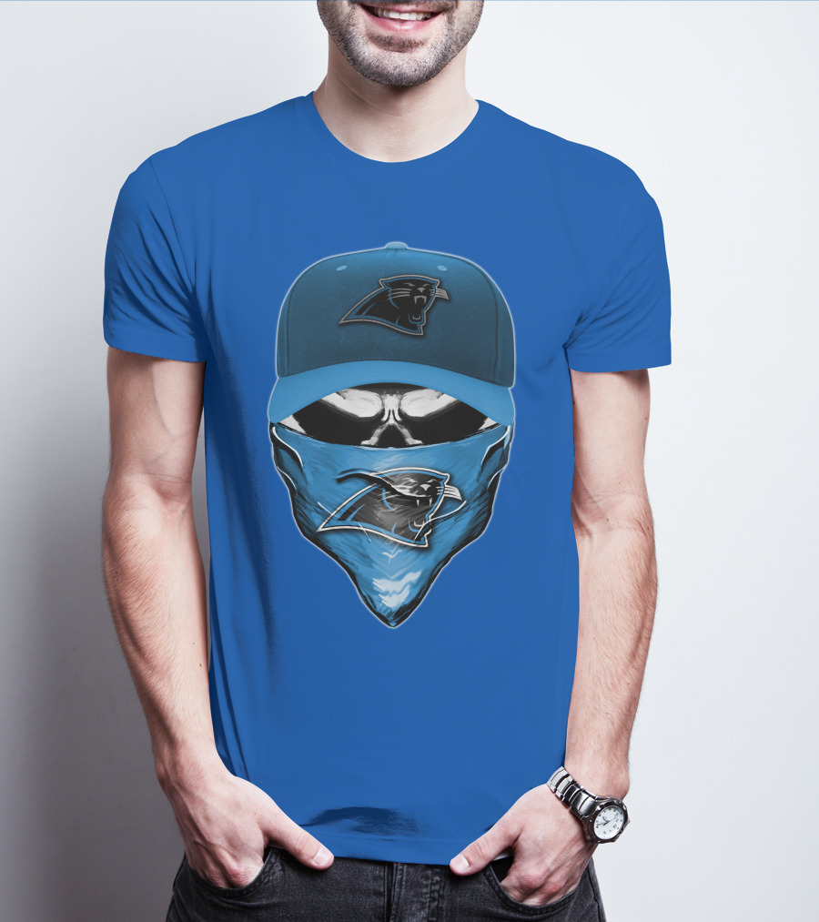 Carolina Panthers Skull With Hat And Bandana T-Shirt