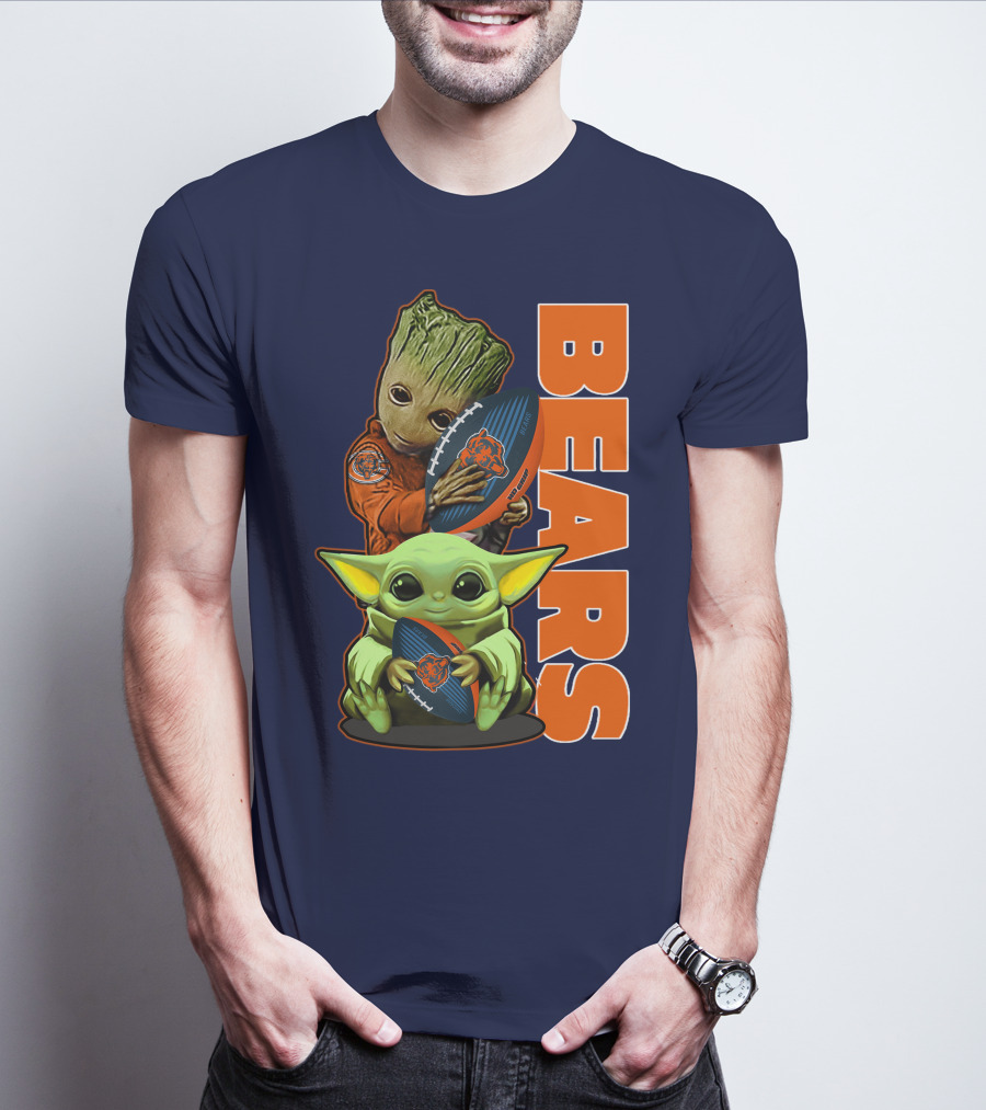Grzd CHICAGO BEARS Baby Groot And Baby Yoda Football T-Shirt