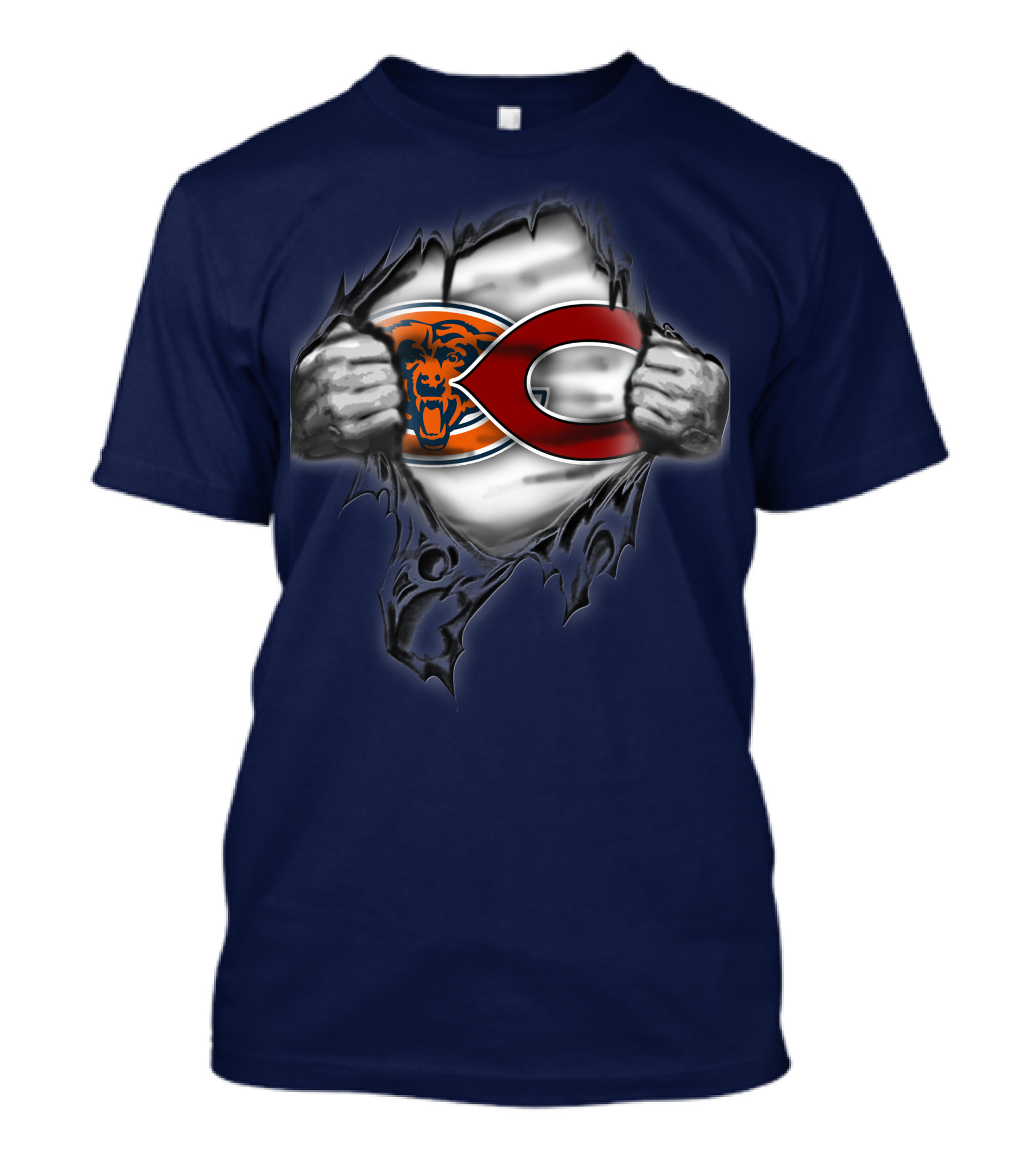 Chicago Bears Crossover With Logo And Bear Head T-Shirt