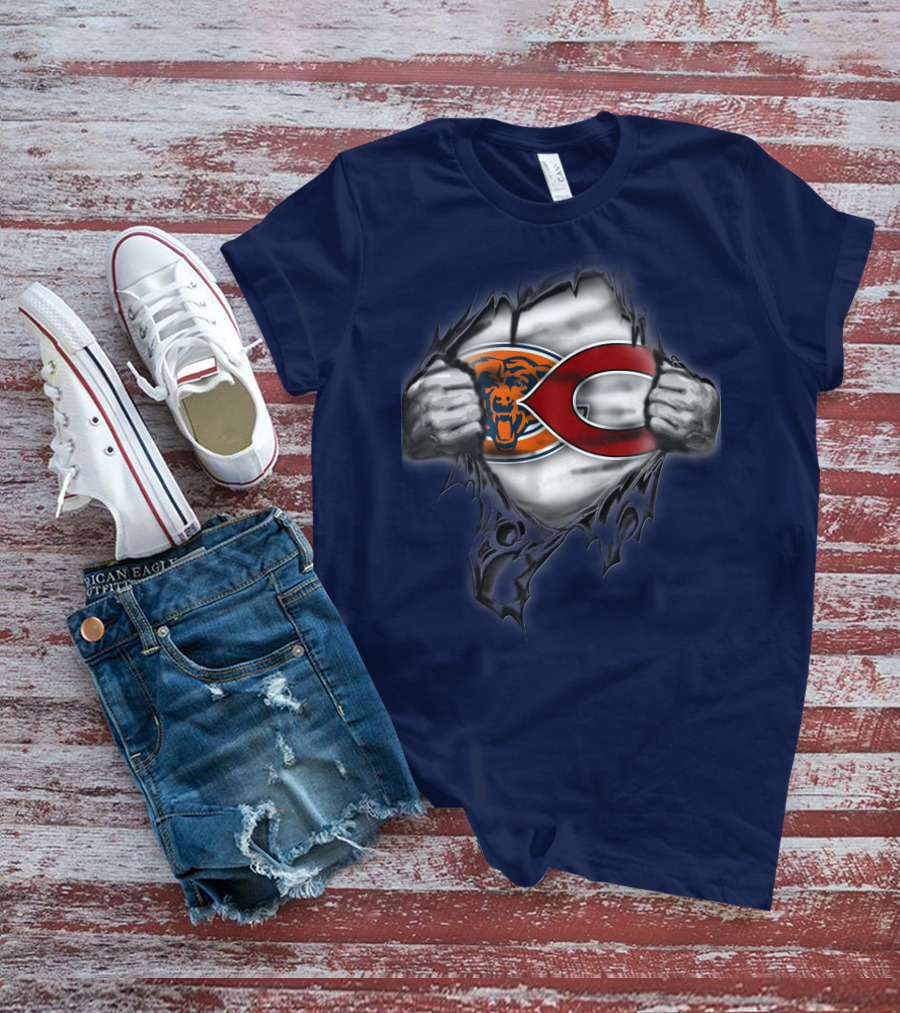Chicago Bears Crossover With Logo And Bear Head T-Shirt