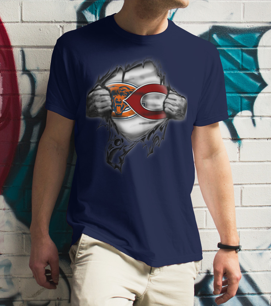 Chicago Bears Crossover With Logo And Bear Head T-Shirt