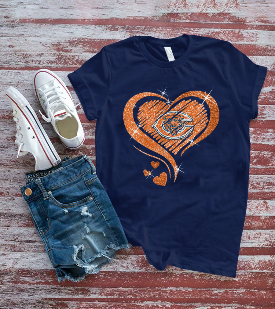 Heart Diamond Chicago Bears Sparkle Hearts T-Shirt