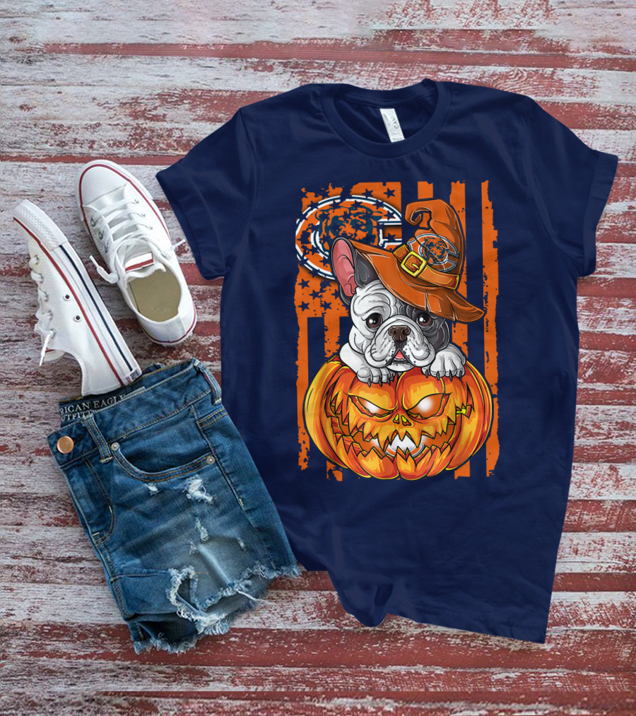 Hlw Bulldog Chicago Bears Halloween Pumpkin Dog T-Shirt