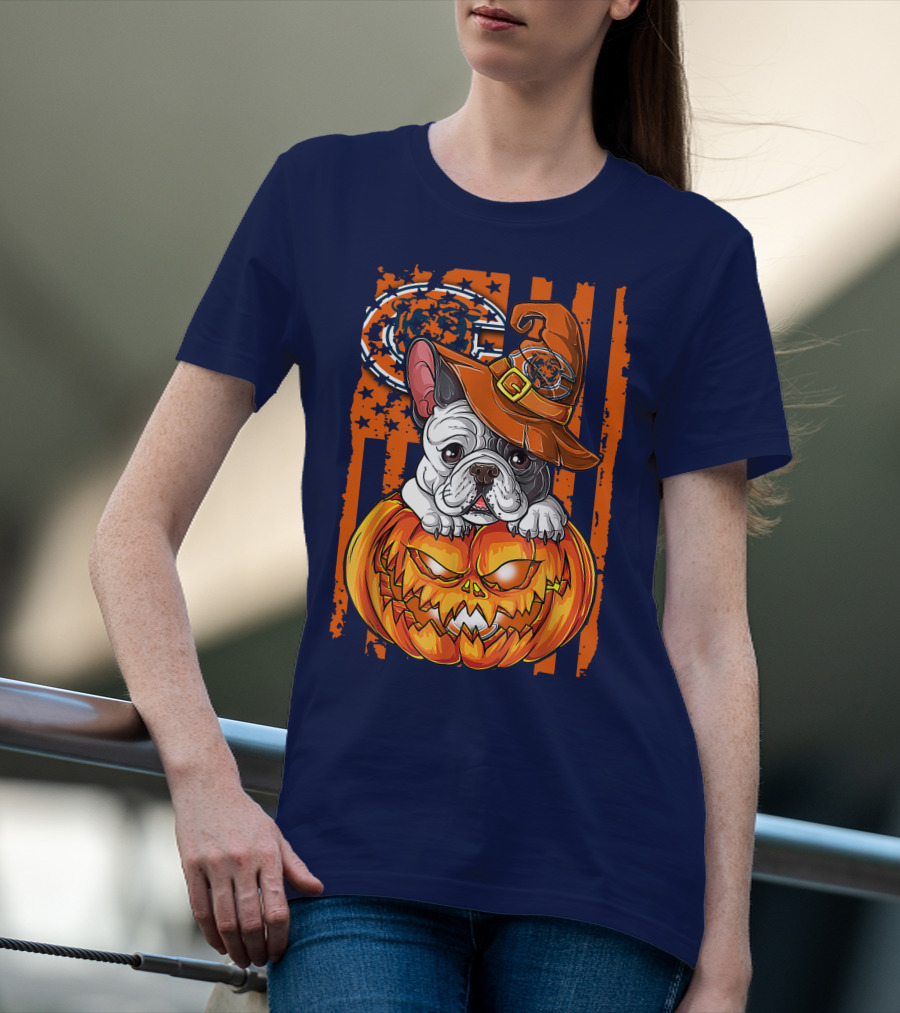 Hlw Bulldog Chicago Bears Halloween Pumpkin Dog T-Shirt