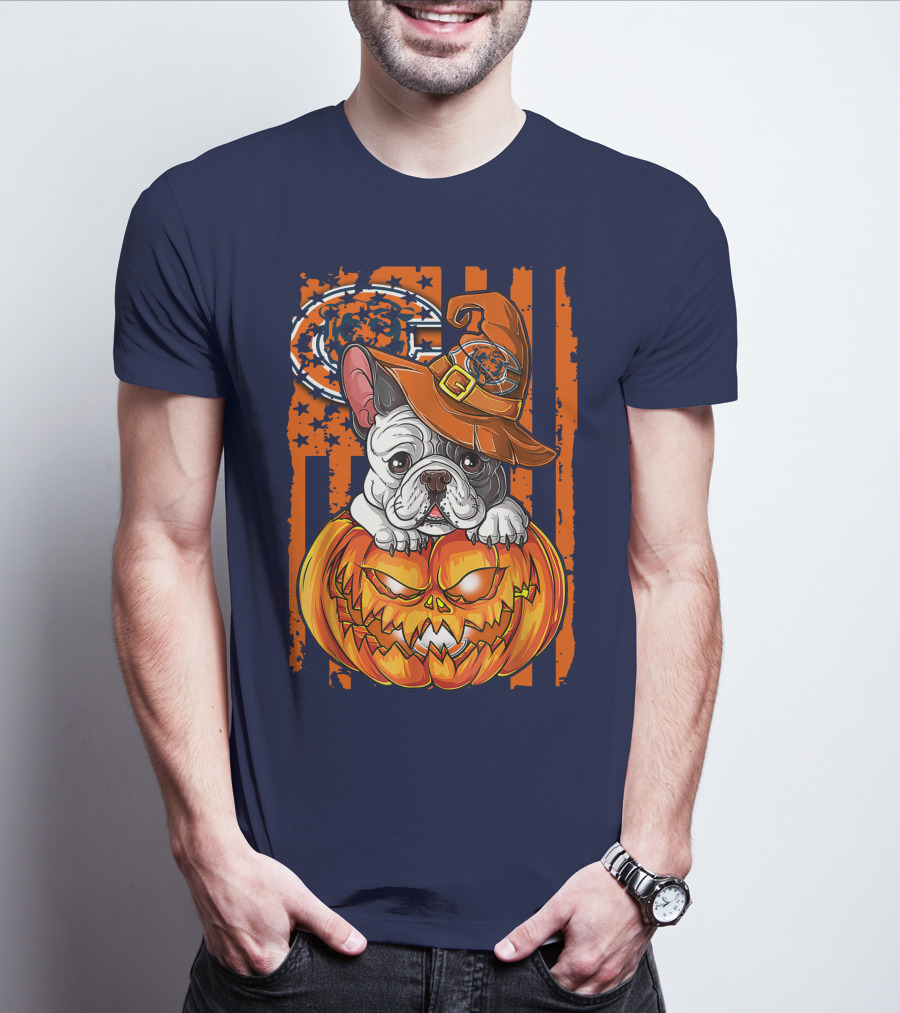 Hlw Bulldog Chicago Bears Halloween Pumpkin Dog T-Shirt