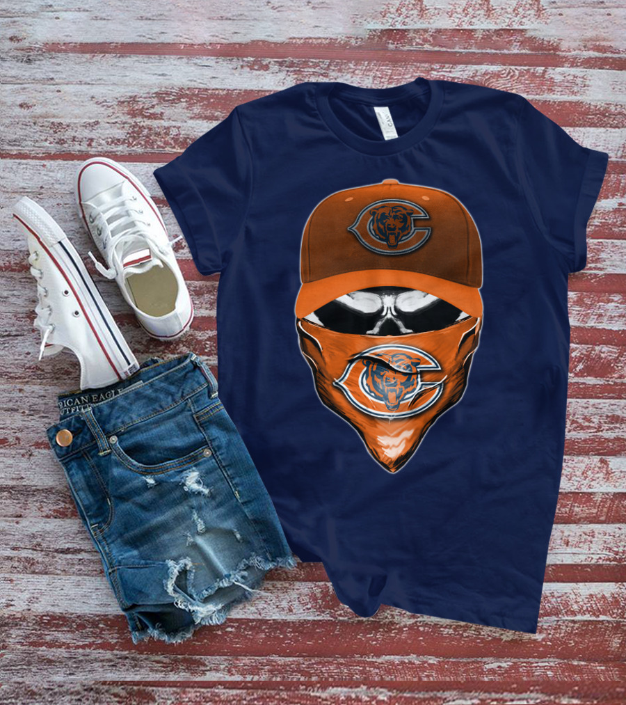 Chicago Bears Skull V6 Face Mask And Cap T-Shirt