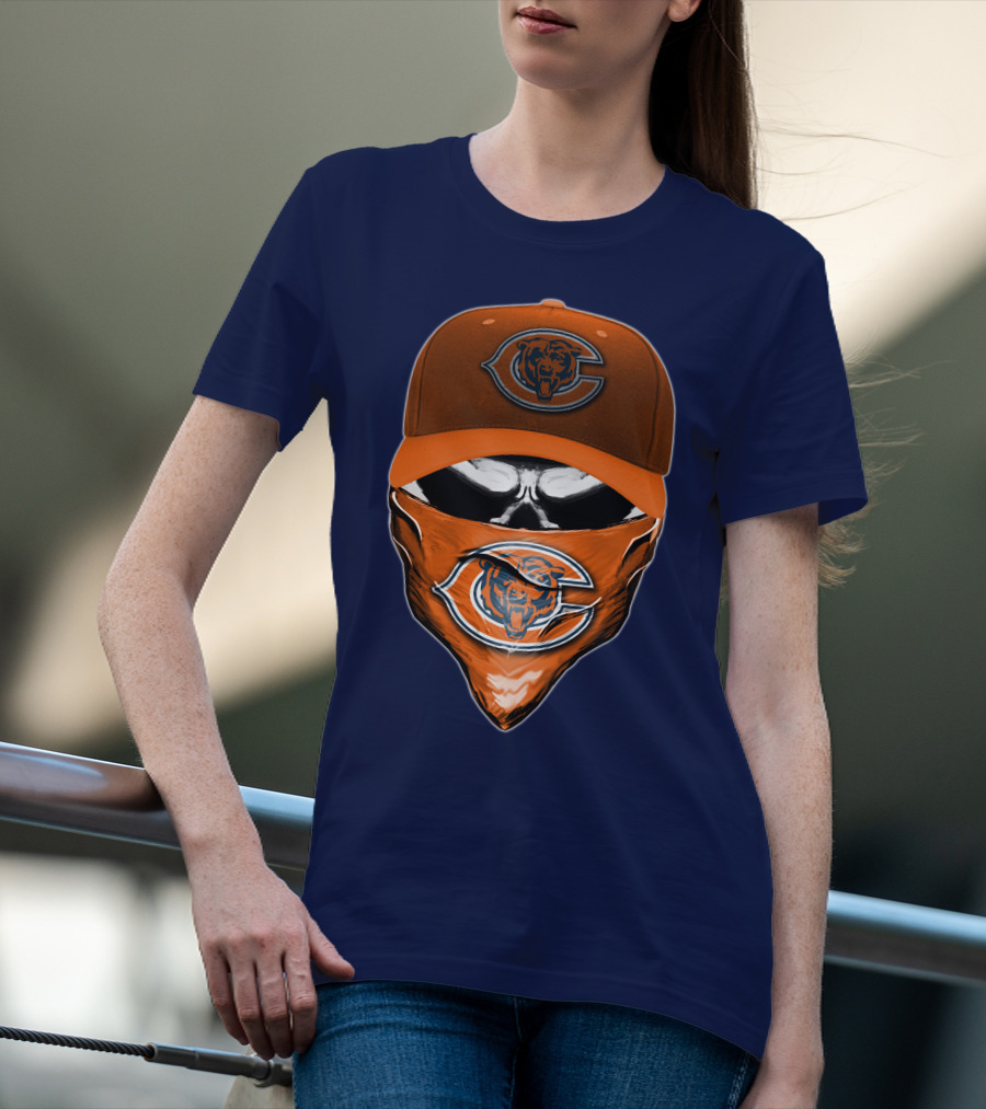 Chicago Bears Skull V6 Face Mask And Cap T-Shirt