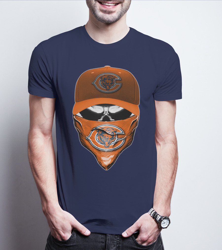 Chicago Bears Skull V6 Face Mask And Cap T-Shirt