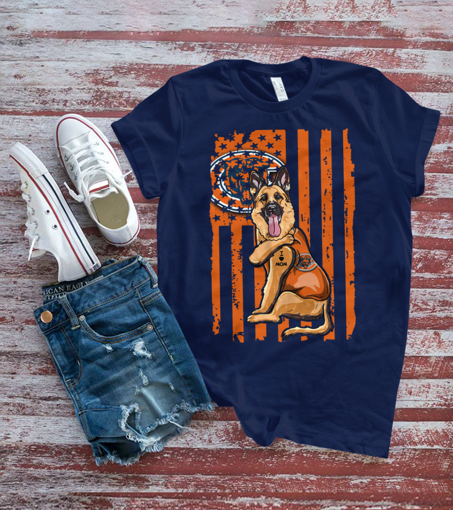 German Shepherd I Mom Chicago Bears American Flag Fan T-Shirt